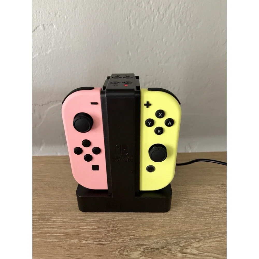 Nintendo Switch Joy-Con Controllers Neon Pink Yellow Charging Dock Wrist Straps